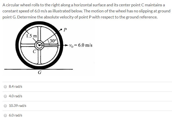 Solved A circular wheel rolls to the right along a | Chegg.com