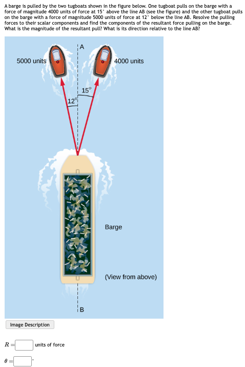 Solved A Barge Is Pulled By The Two Tugboats Shown In The | Chegg.com