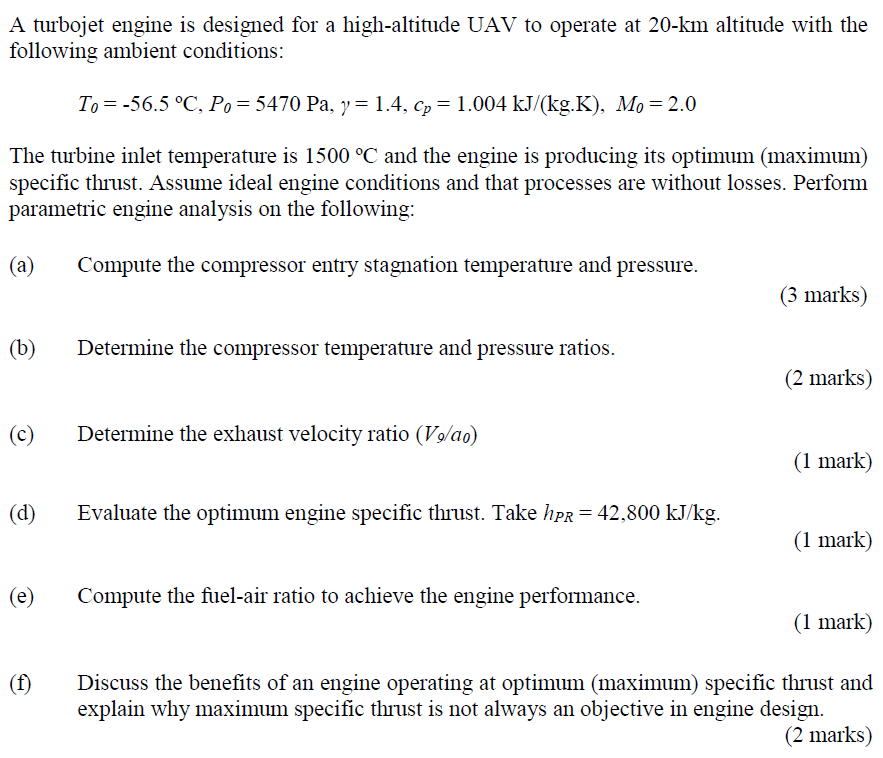 Solved A turbojet engine is designed for a high-altitude UAV | Chegg.com