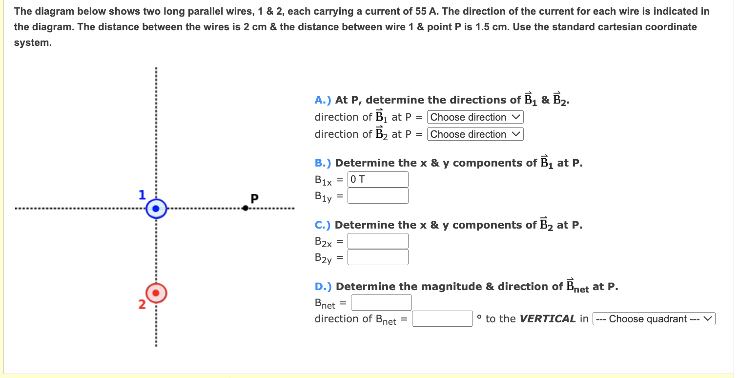 Solved The diagram below shows two long parallel wires, 1&2, | Chegg.com