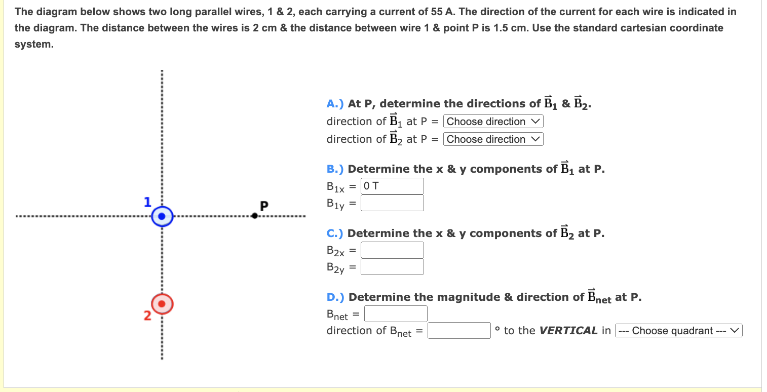 Solved The Diagram Below Shows Two Long Parallel Wires, 1&2, | Chegg.com