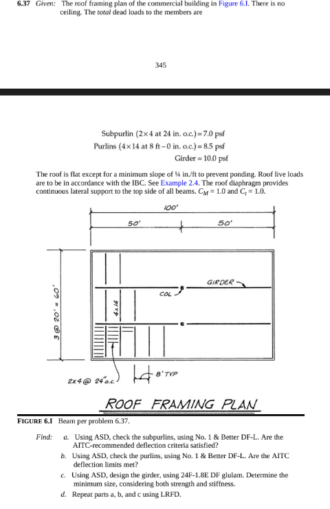 Solved 6.37 Given: The Roof Framing Plan Of The Commercial | Chegg.com