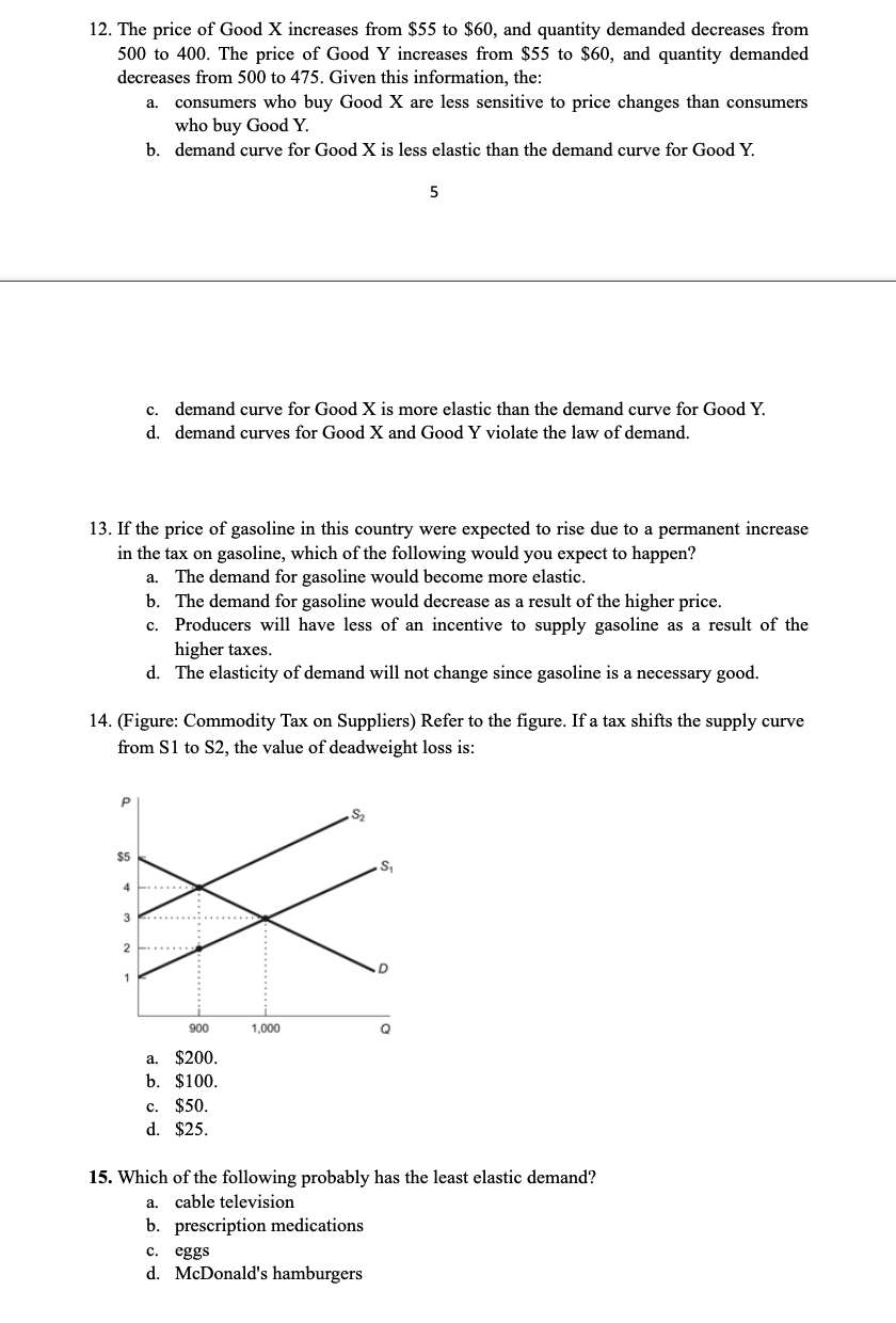 Solved 12. The price of Good X increases from $55 to $60, | Chegg.com