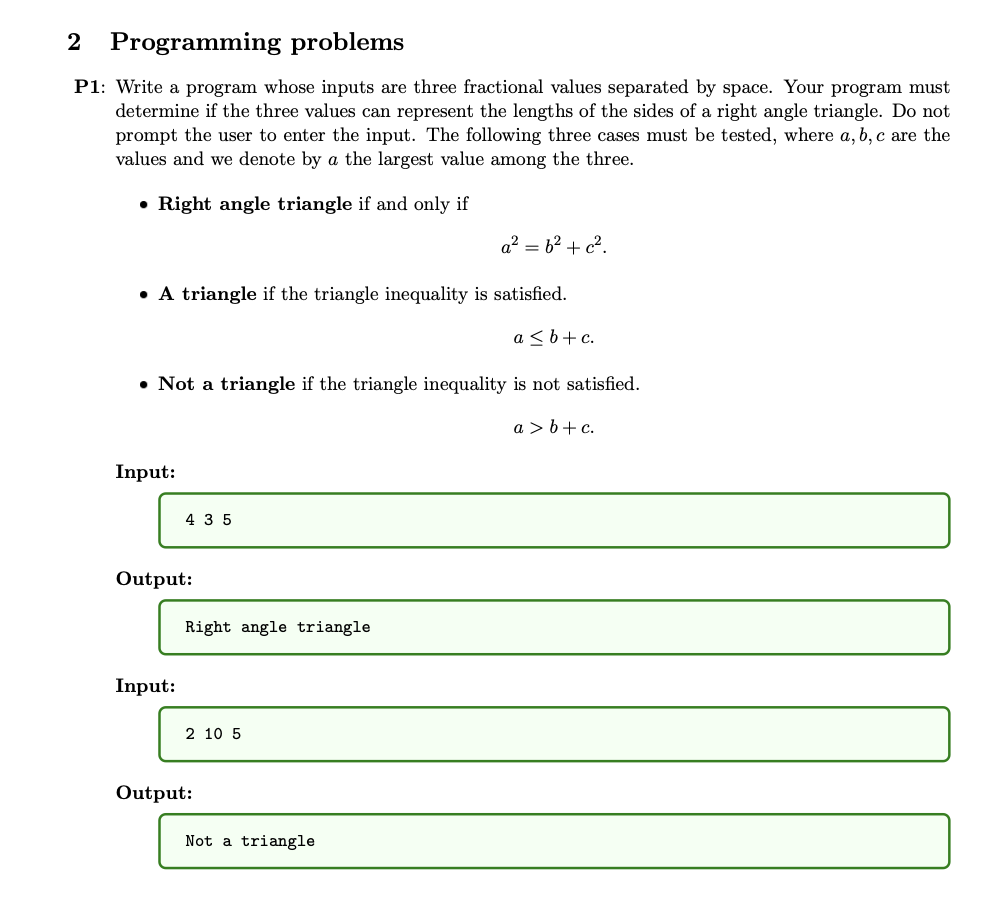 Solved 2 Programming problems P1: Write a program whose | Chegg.com