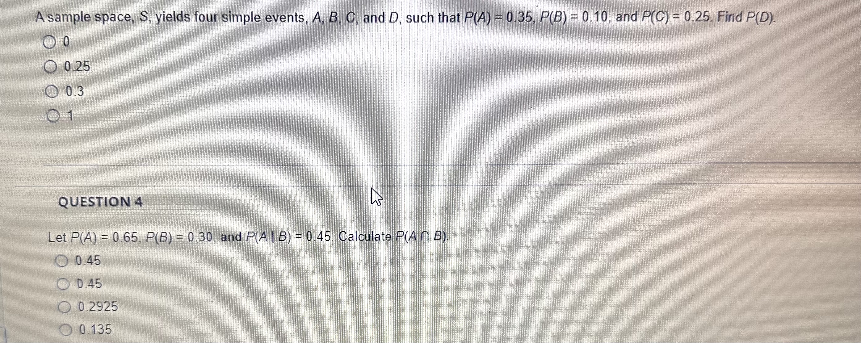 Solved A sample space, S, yields four simple events, A,B,C, | Chegg.com