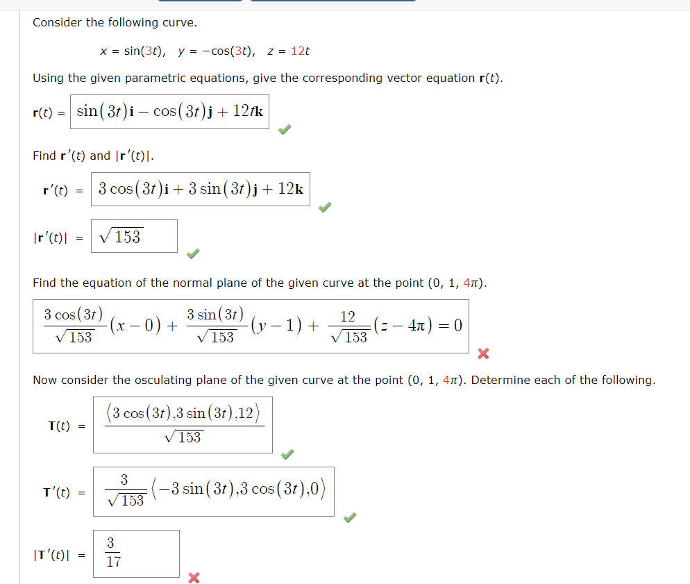 Solved Consider The Following Curve X Sin 3t Y