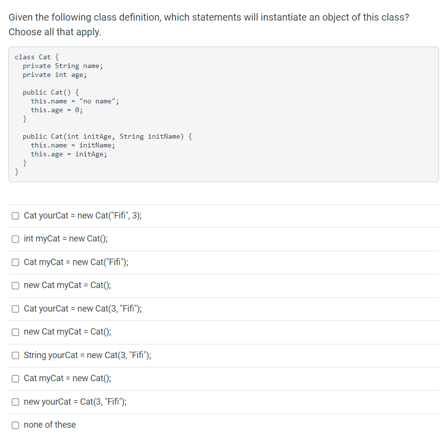 Solved Given the following class definition, which | Chegg.com