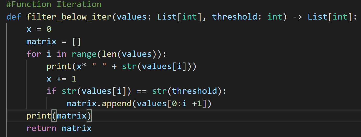 Solved = #Function Iteration def filter_below_iter(values: | Chegg.com