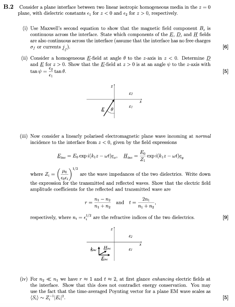 Solved B.2 Consider a plane interface between two linear | Chegg.com