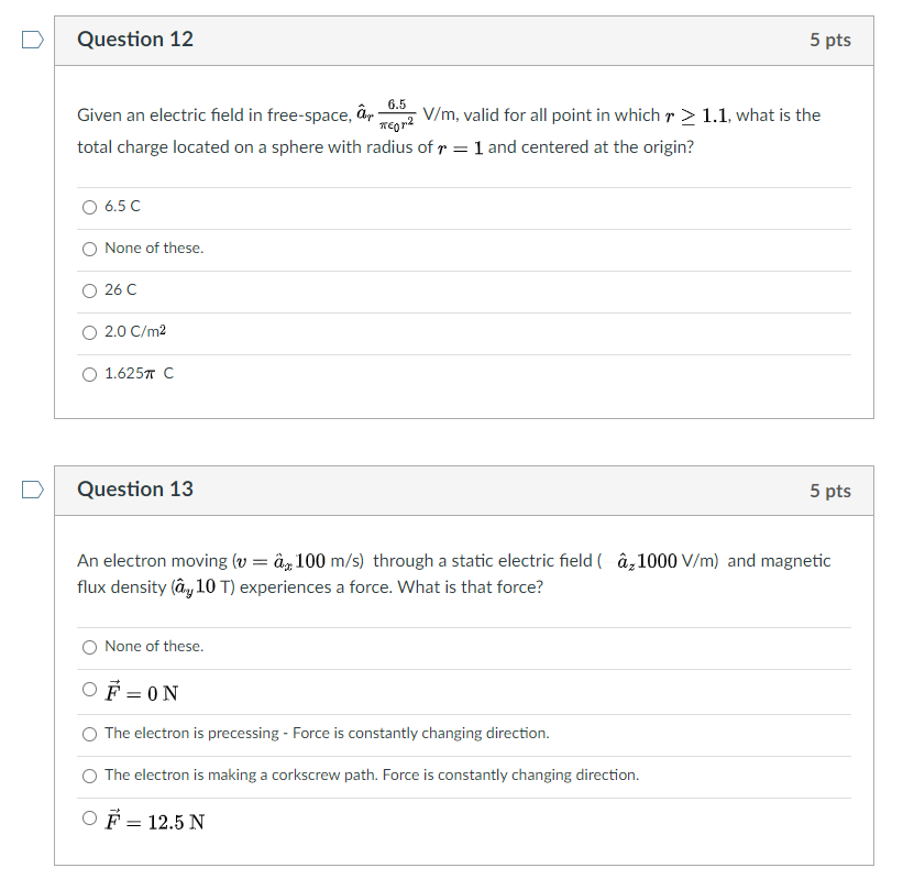 Solved Question 12 5 Pts 6 5 Given An Electric Field In F Chegg Com