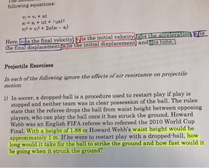 Solved The Mout Following Equations: Vf = Vi + At Here. C Ha 