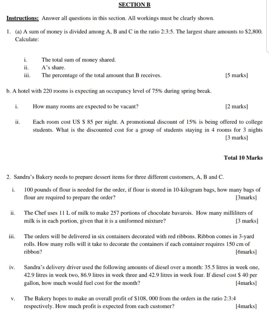 Solved SECTION B Instructions: Answer all questions in this | Chegg.com