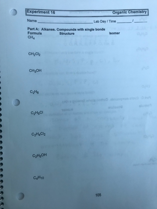 Solved Experiment 16 Organic Chemistry Name Lab Day / Time | Chegg.com