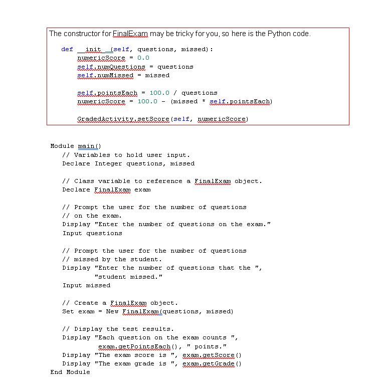 Solved Extend the GradedActivity class to create a new class | Chegg.com