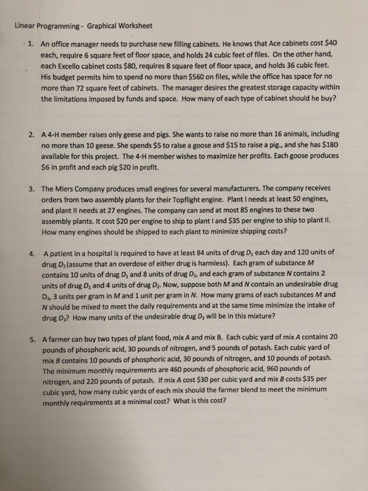 Solved Linear Programming- Graphical Worksheet An office | Chegg.com