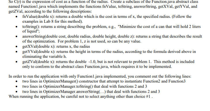 Create a subclass of the Function.java abstract class | Chegg.com