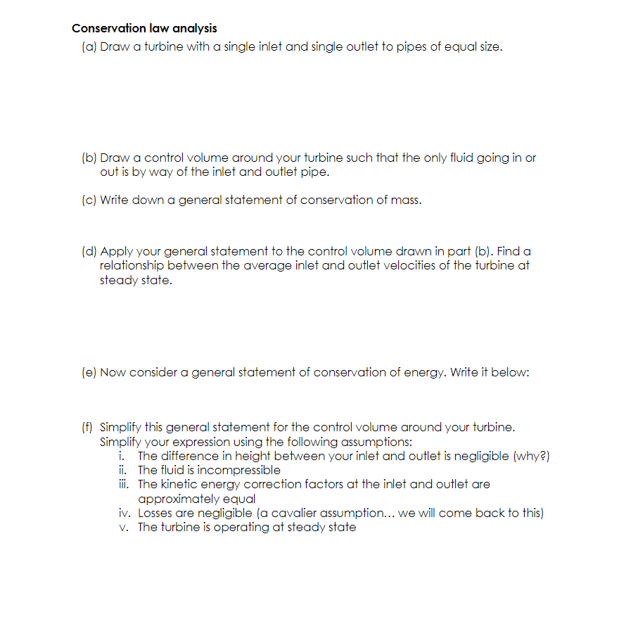 Solved Conservation Law Analysis (a) Draw A Turbine With A | Chegg.com