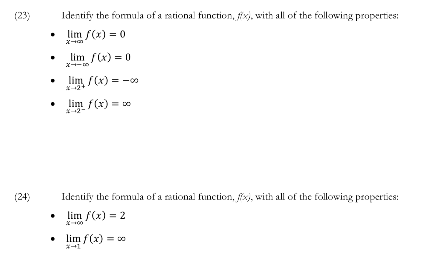 Identify The Formula Of A Rational Function Fx Chegg Com