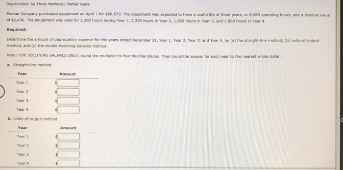 Solved Depreciation by Three Methods; Partial Years Perdue | Chegg.com