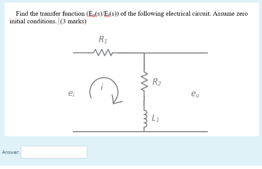 Solved Find the transfer function (E.(S) E (s)) of the | Chegg.com