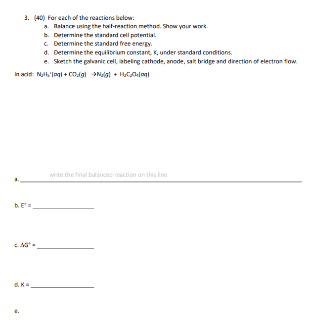 Solved 3. (40) For each of the reactions below: a. Balance | Chegg.com