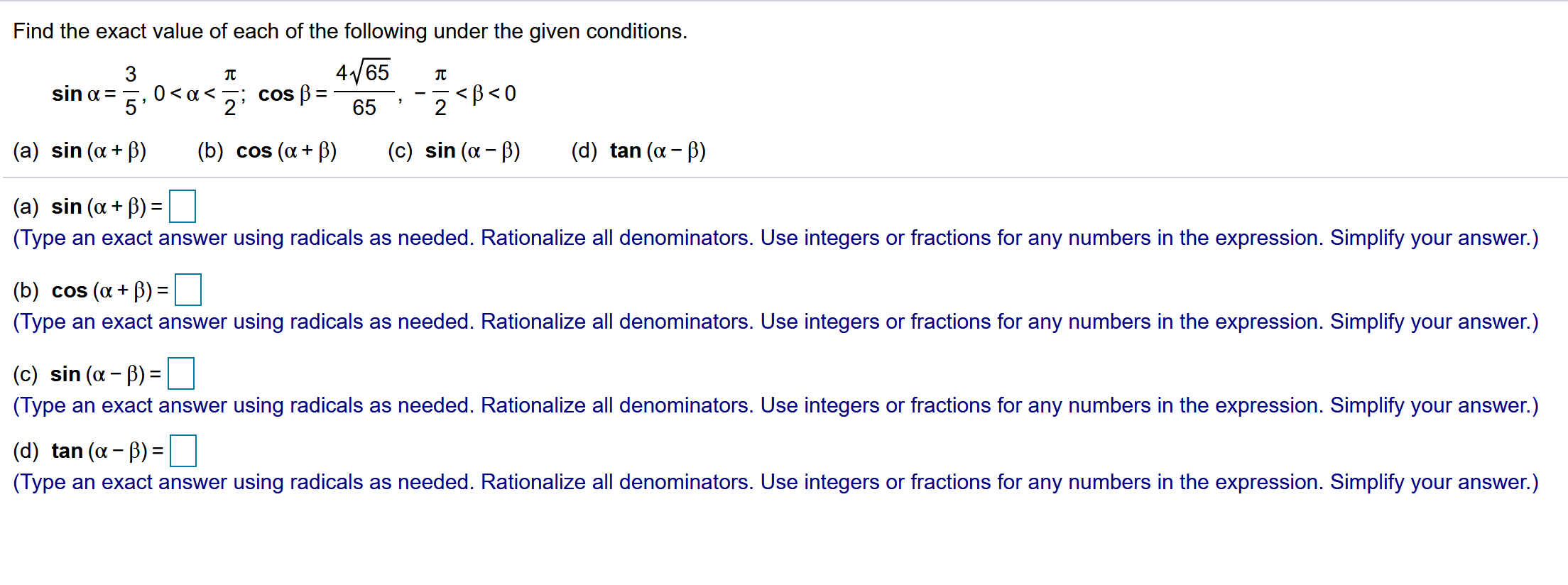 Solved Find the exact value of each of the following under | Chegg.com