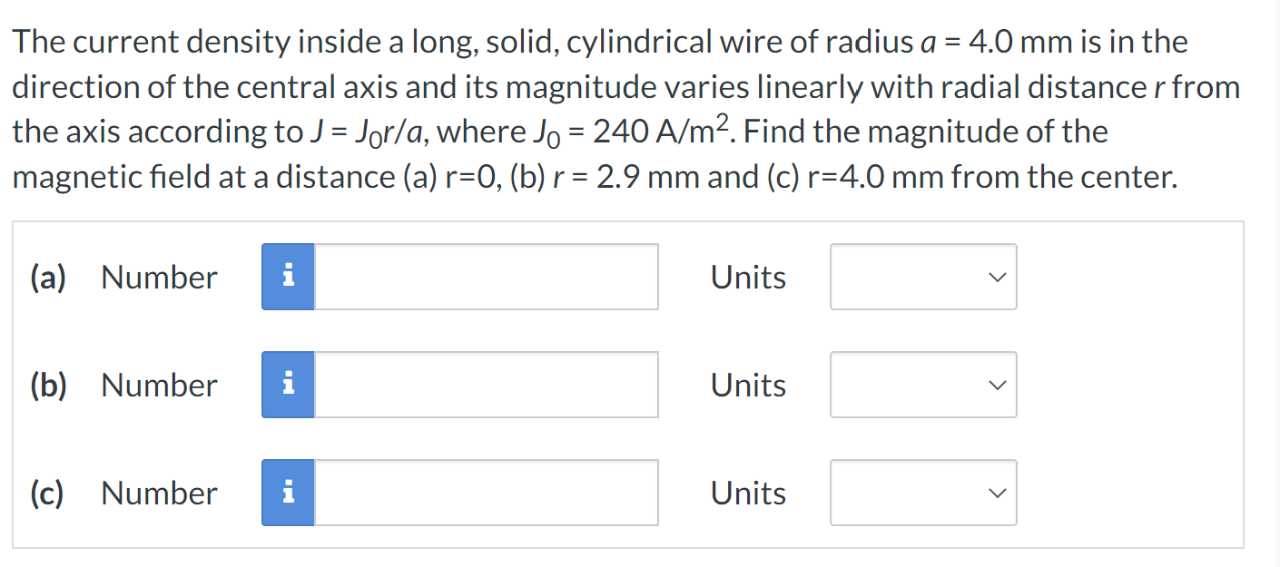 Solved The Current Density Inside A Long, Solid, Cylindrical | Chegg ...