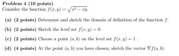 Solved Problem 4 (10 points) Consider the function f(x,y) = | Chegg.com