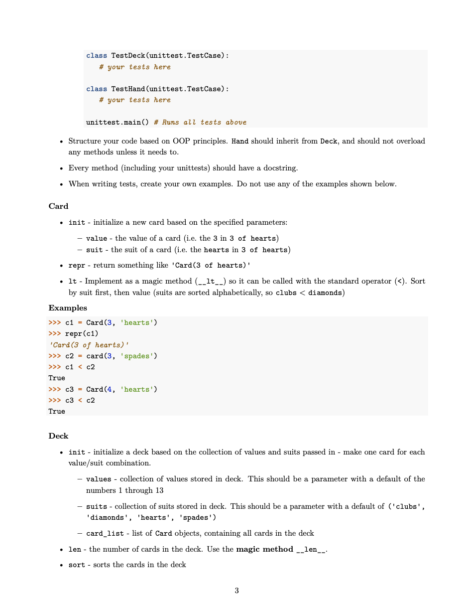 Solved Part 2 - OOP \& TDD with Cards This is where the bulk | Chegg.com