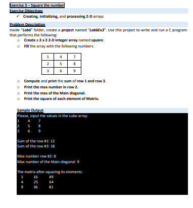 Solved Exercise 3 - Square the number Exercise hictions | Chegg.com