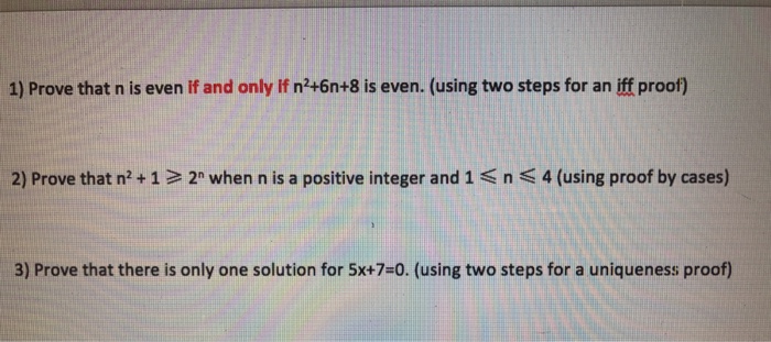 Solved 1. Prove That N Is Even If And Only If N^2 +6n+8. 