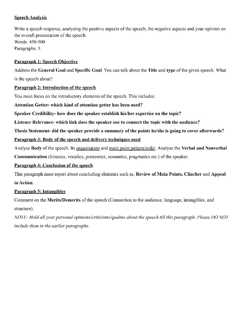 Speech Analysis (15 marks) Write a speech response,