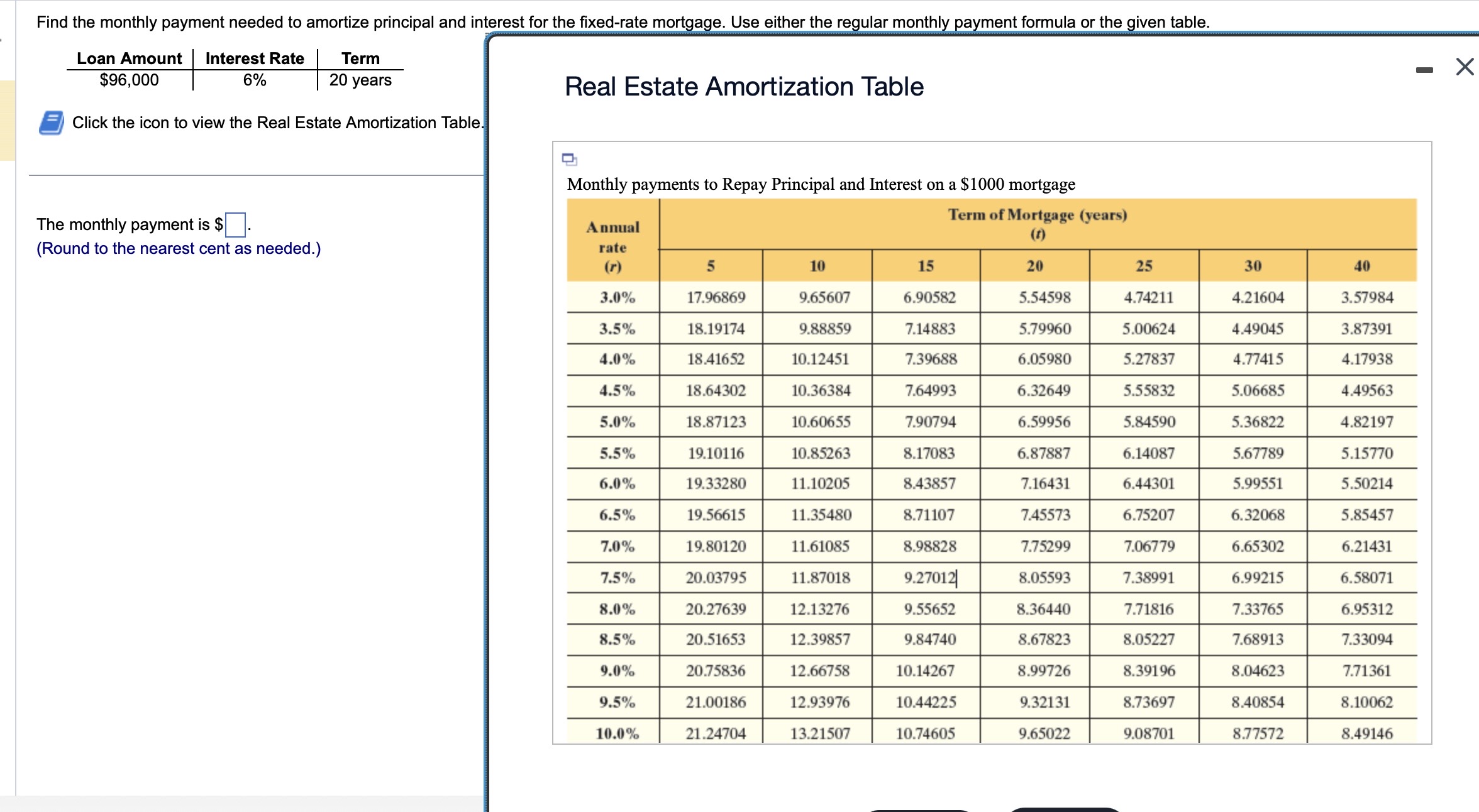 Solved Real Estate Amortization Table Click the icon to view