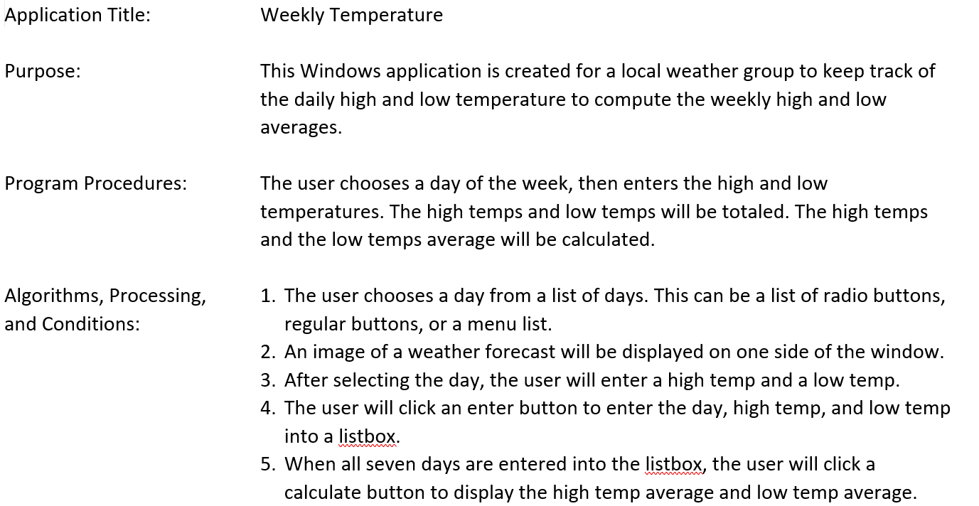 Solved Application Title: Weekly Temperature Purpose: This