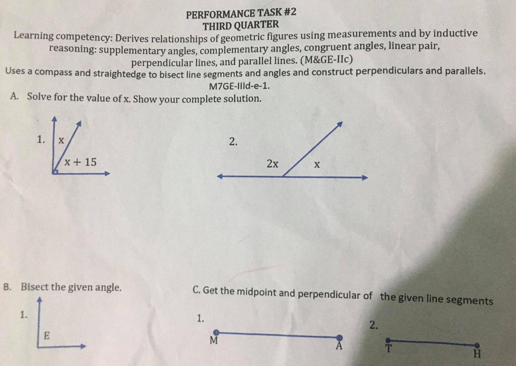 Solved PERFORMANCE TASK #2 THIRD QUARTER Learning | Chegg.com