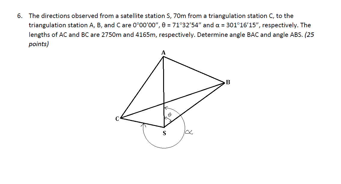 Solved The directions observed from a satellite station S,70 | Chegg.com
