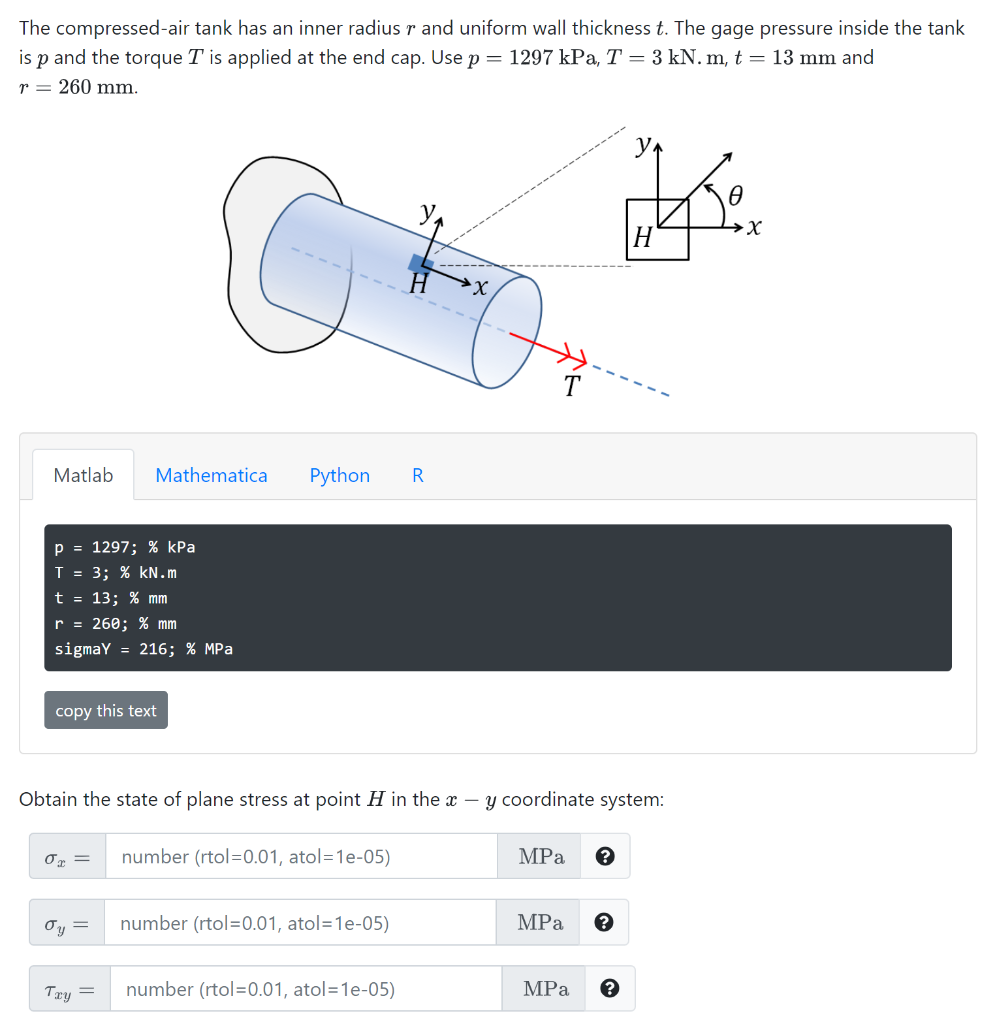 Solved The compressedair tank has an inner radius