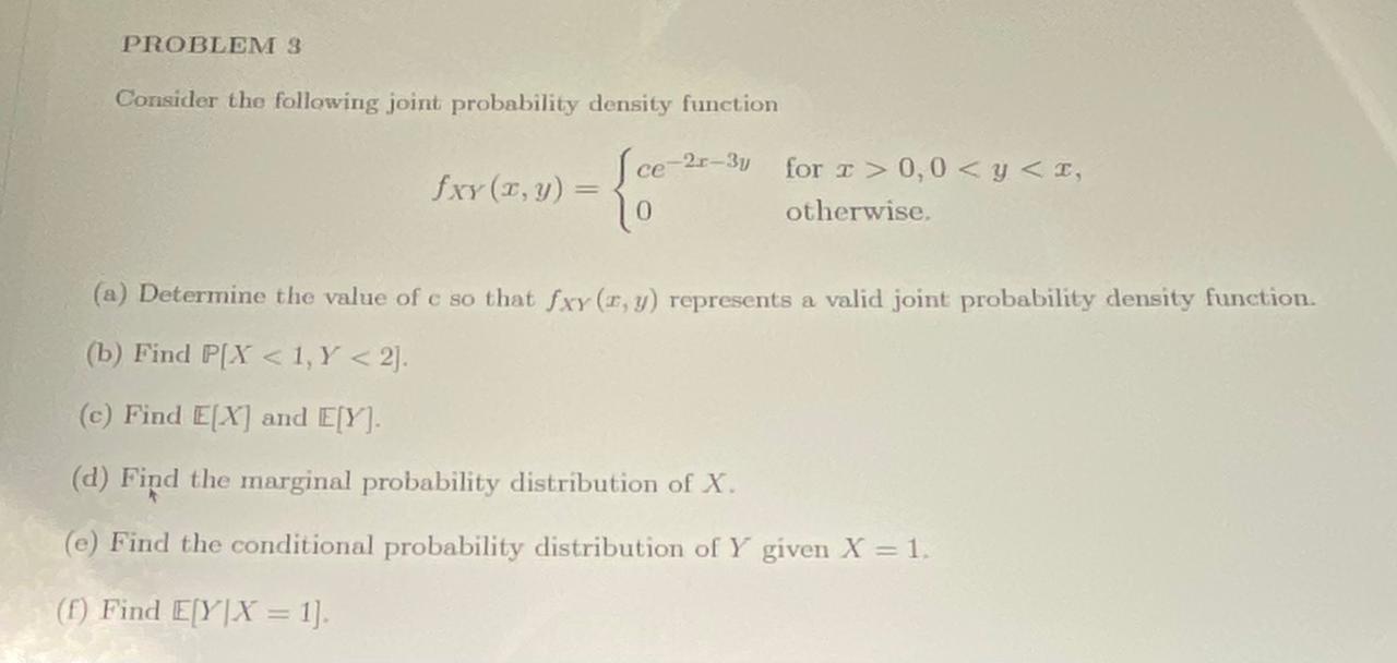 Solved PROBLEM 3 Consider the following joint probability | Chegg.com