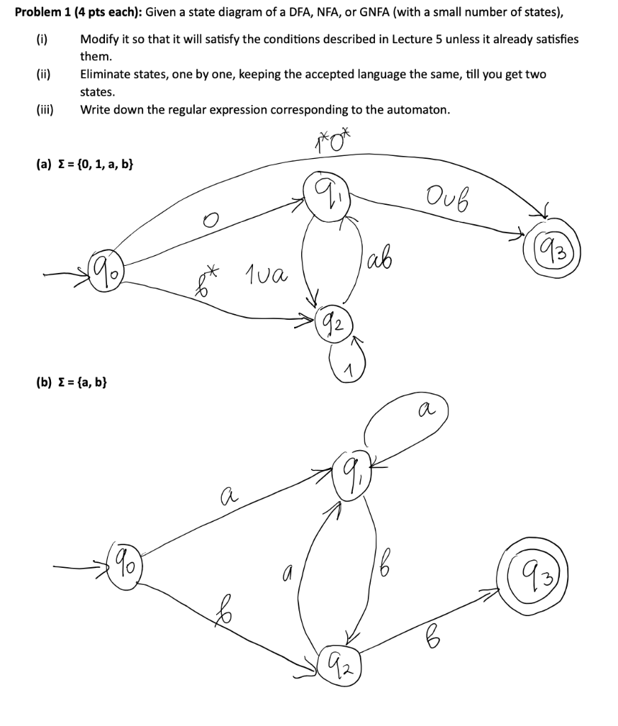 Problem 1 (4 pts each): Given a state diagram of a | Chegg.com