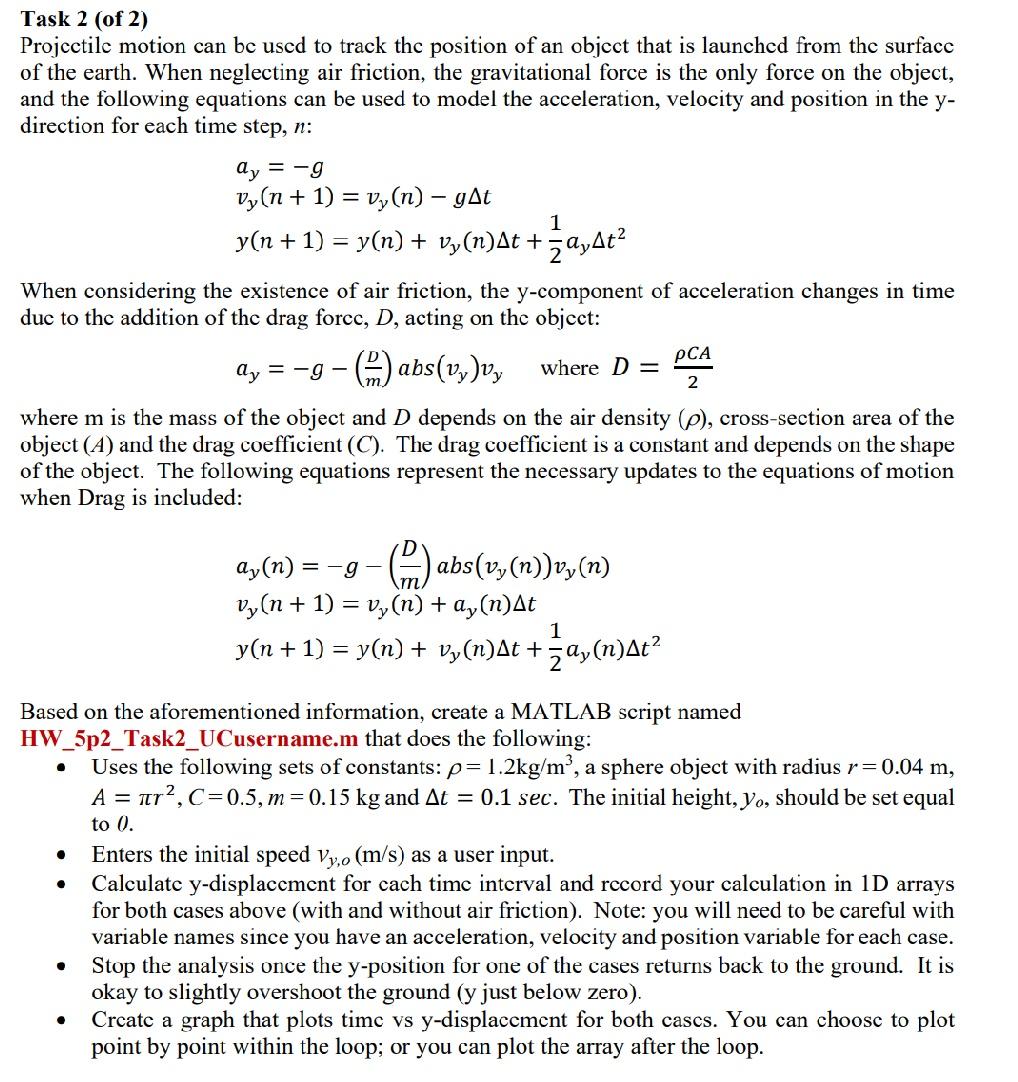 Solved Task 2( of 2) Projectile motion can be used to track | Chegg.com