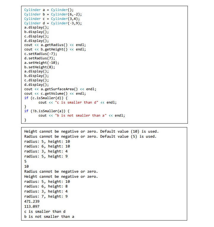 Solved Q4 (40 pts). Write a Cylinder class having two data | Chegg.com
