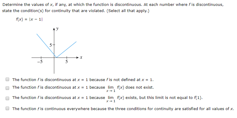 Solved Determine the values of x, if any, at which the | Chegg.com