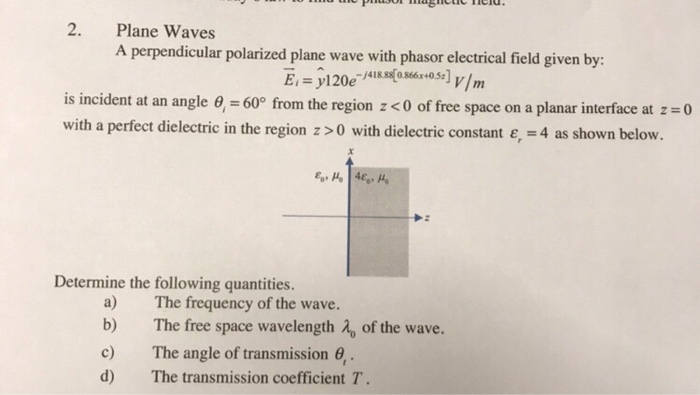 Solved 2. Plane Waves A perpendicular polarized plane wave | Chegg.com
