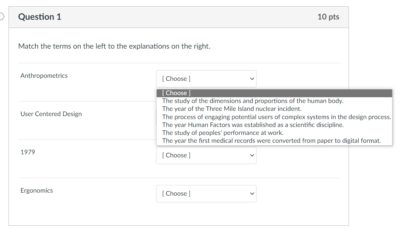 Solved > Question 1 10 pts Match the terms on the left to | Chegg.com