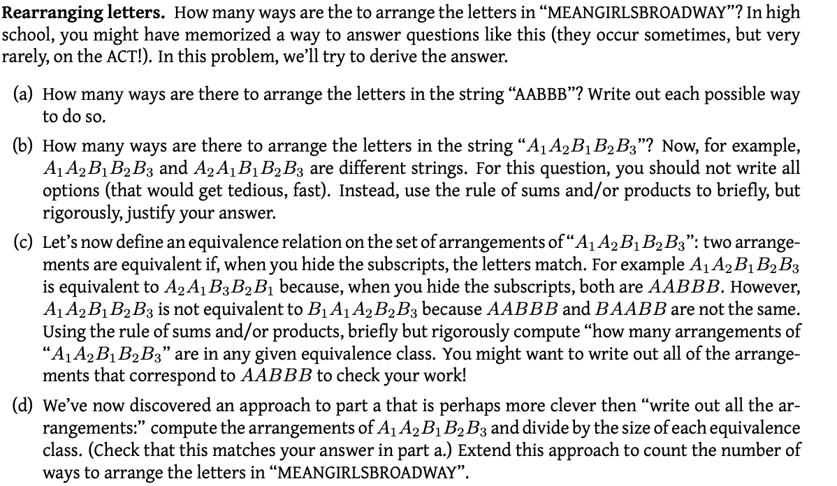 Solved Rearranging Letters. How Many Ways Are The To Arrange | Chegg.com