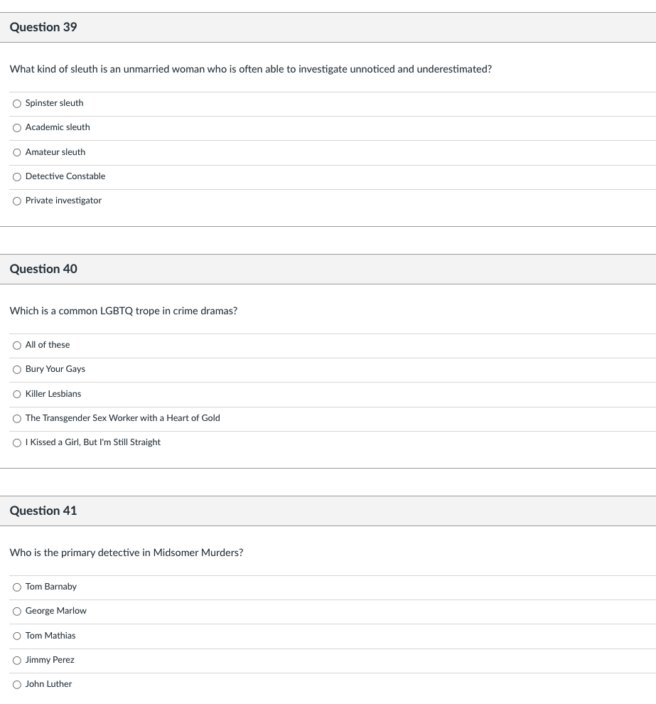 Solved Question 39 What kind of sleuth is an unmarried woman Chegg
