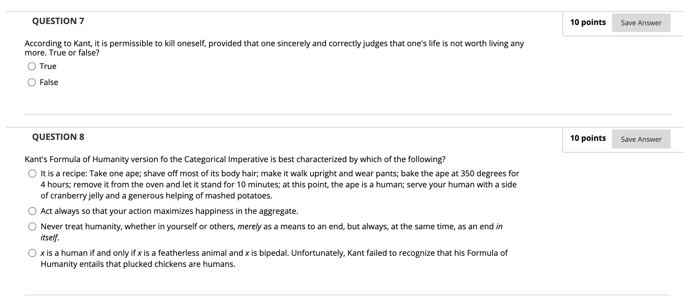 Solved QUESTION 7 10 points Save Answer According to Kant, | Chegg.com