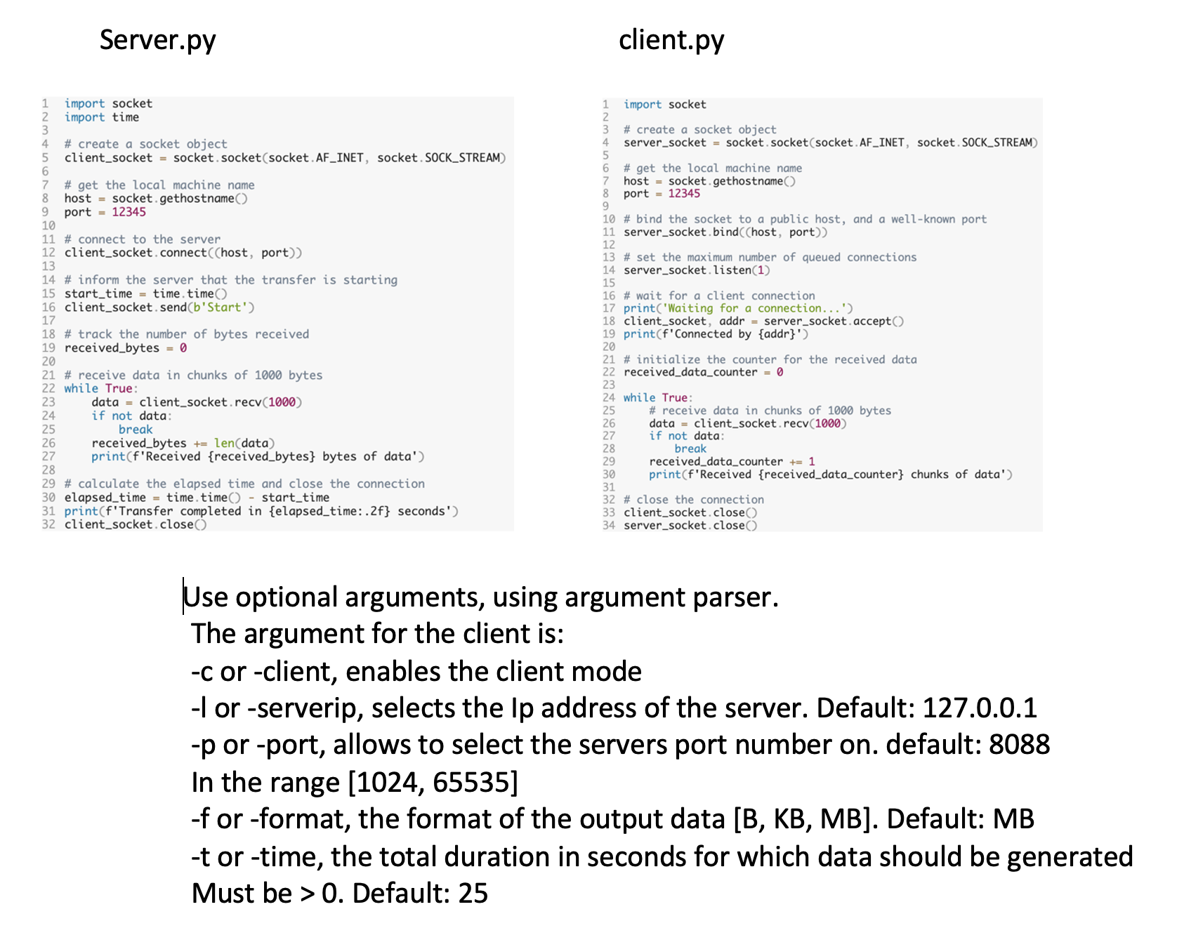 Solved Server.py client.py Use optional arguments, using | Chegg.com