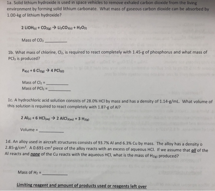 Solved 1a. Solid lithium hydroxide is used in space vehicles | Chegg.com