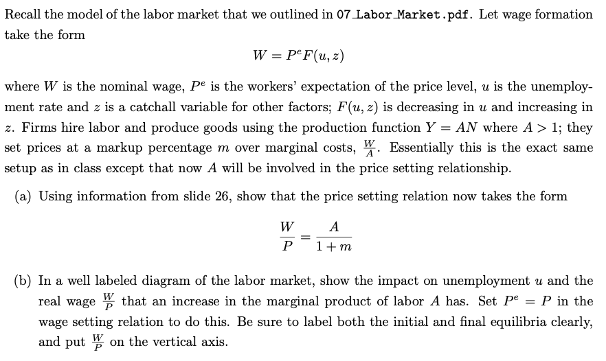 Solved Recall the model of the labor market that we outlined | Chegg.com
